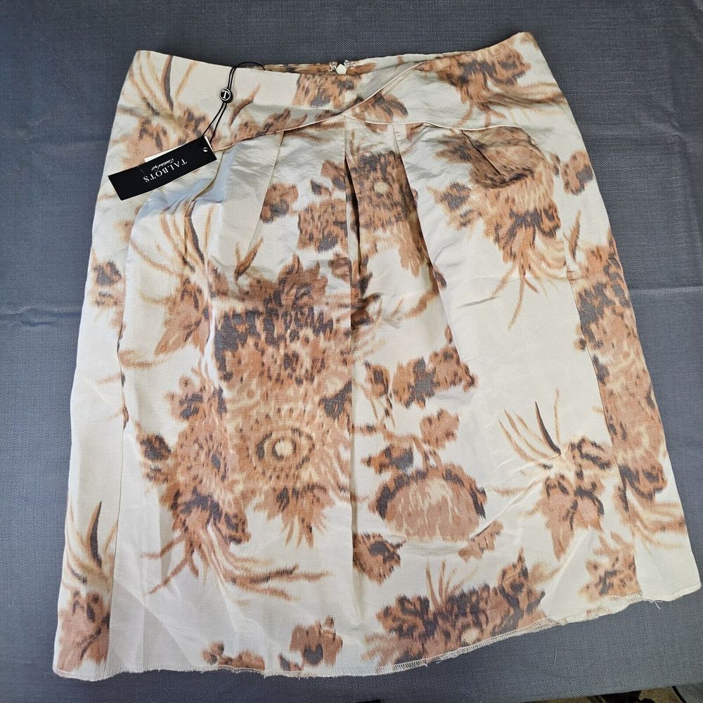 Talbots Petites Floral Ikat A-Line Skirt Tan Brown Size 12P NWT
